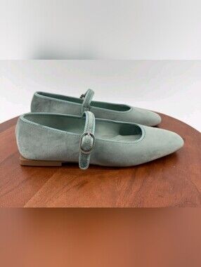 Zara Ballet Flats Suede Sage Mary Jane Sz38 EU US Women's 7.5/8 US